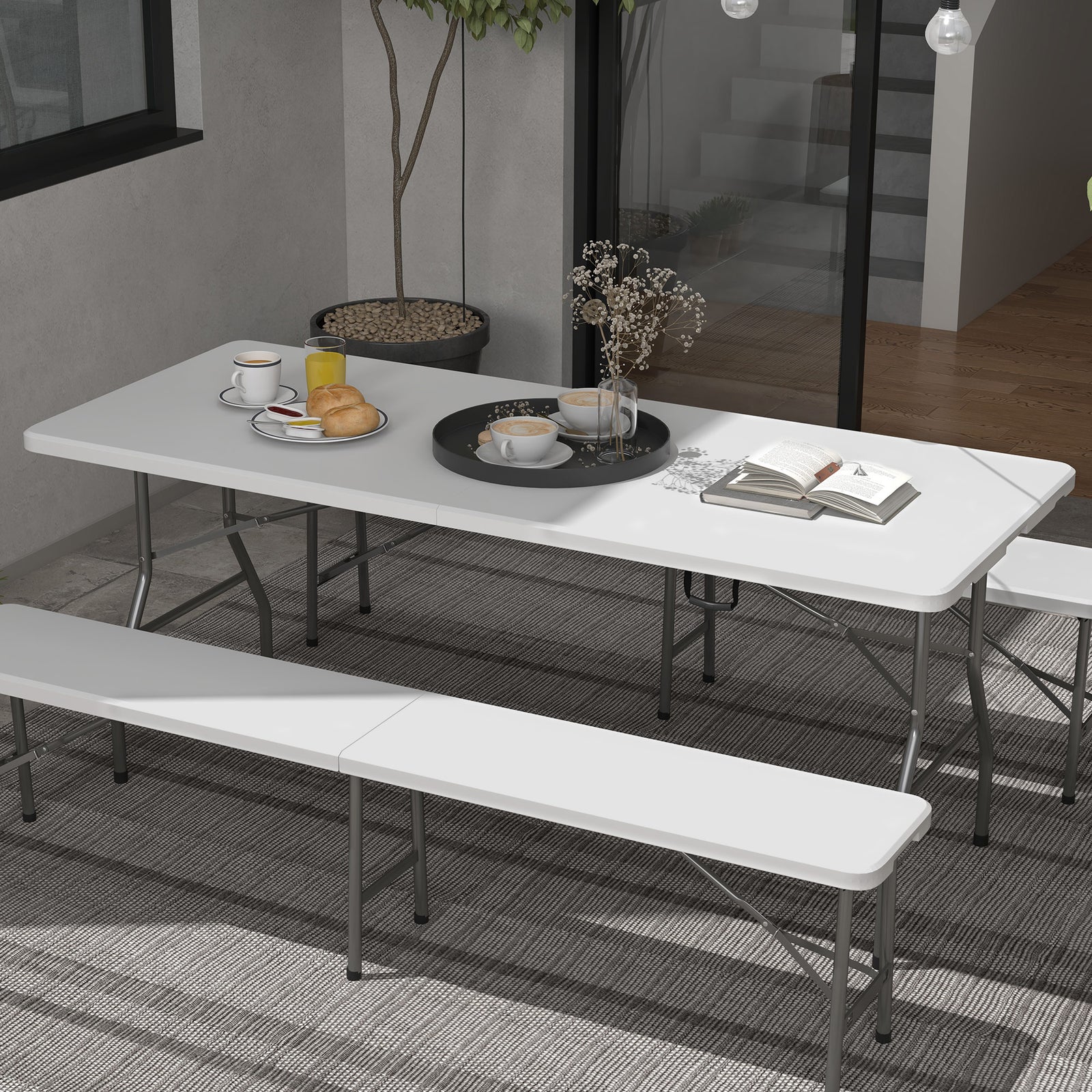 Folding Garden Table, Patio Table W/ Metal