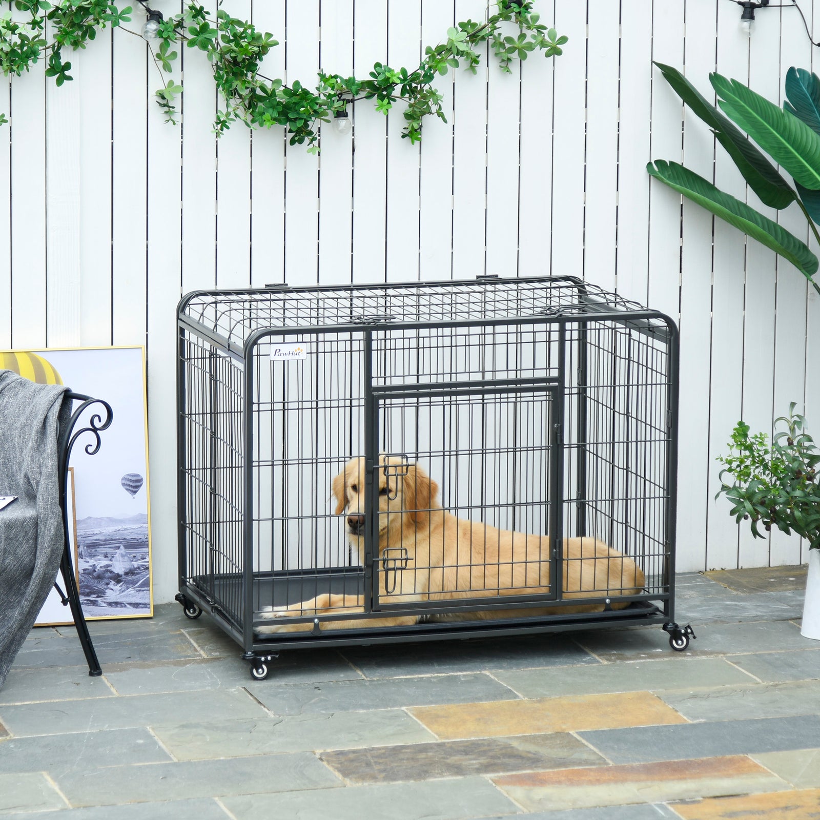 109.5 x 71 x 78 cm Metal Dog Cage W/ Locking Door, Wheels