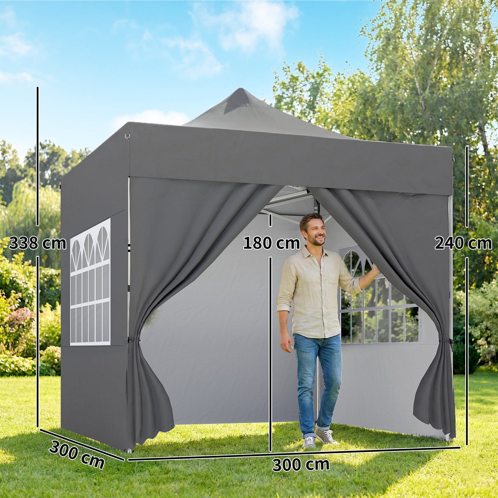 3 X 3 M Heavy Duty Pop Up Gazebo With Sides, Upf50+ Marquee Gazebo | Dark Grey