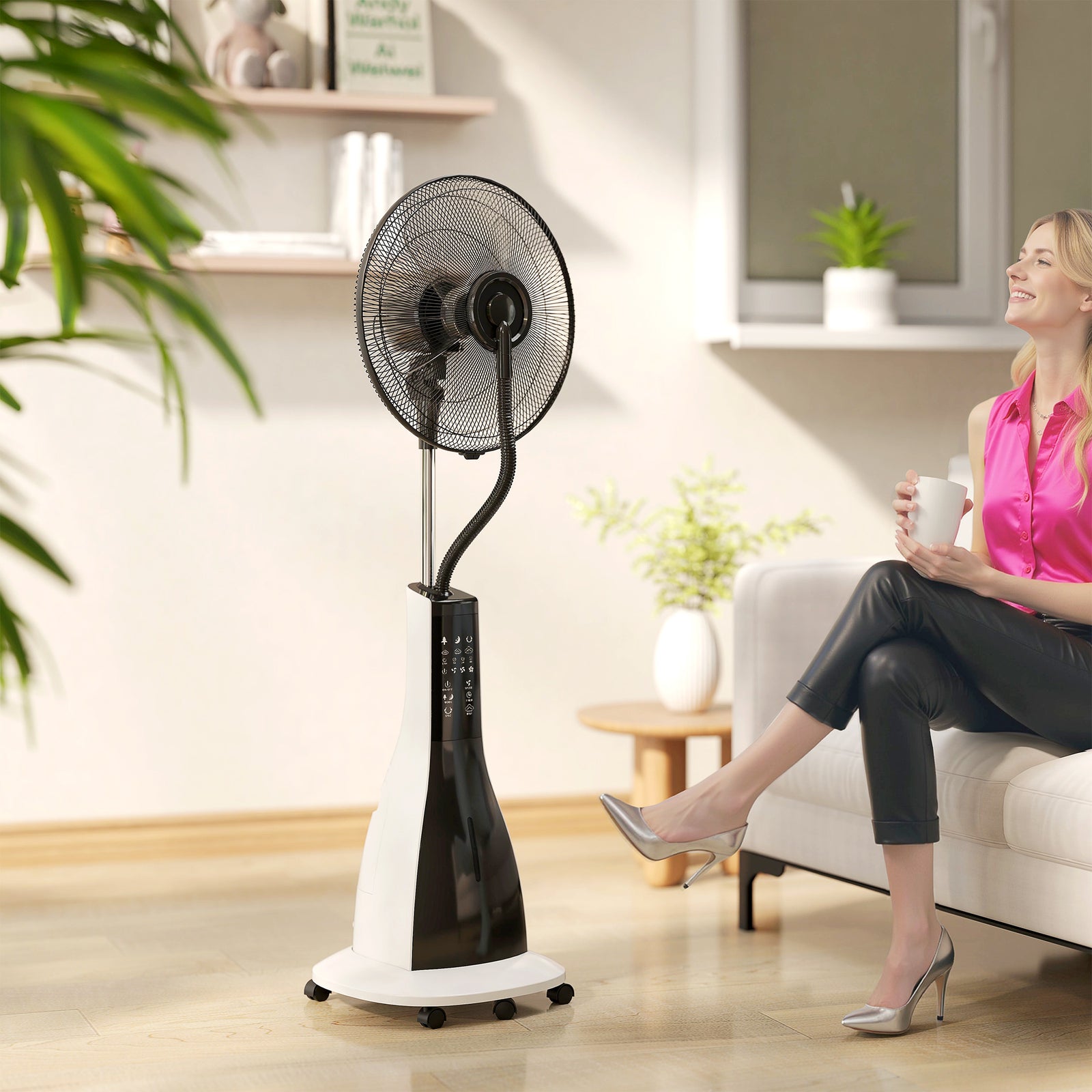 Spray Misting Fan, Pedestal Fan With Oscillation, Tilt, Remote
