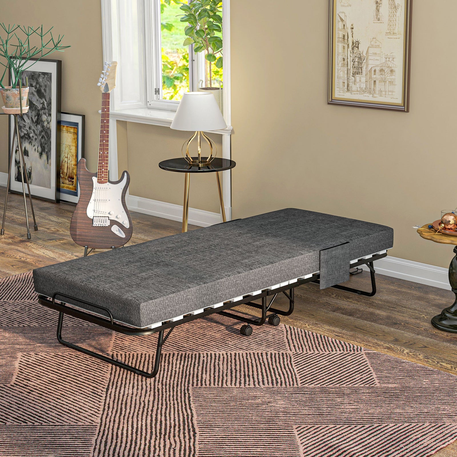 Folding Bed With Mattress, Dark Grey