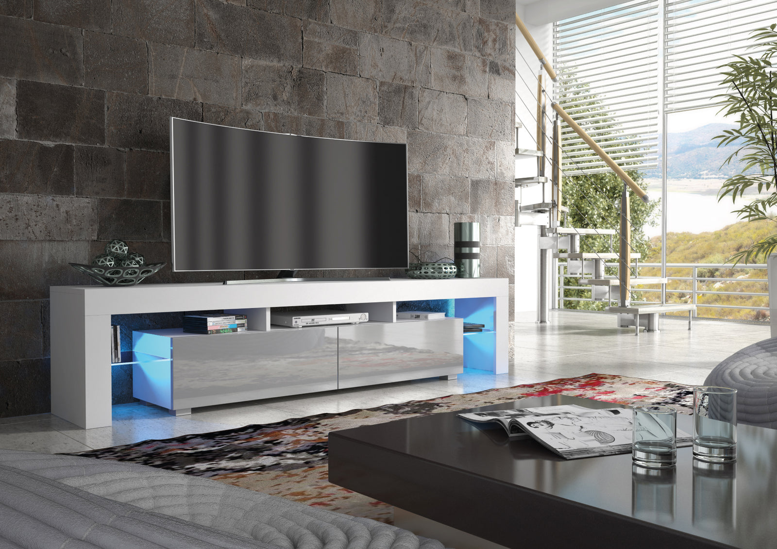 Nova Tv Unit 200cm With Led Lights | Grey