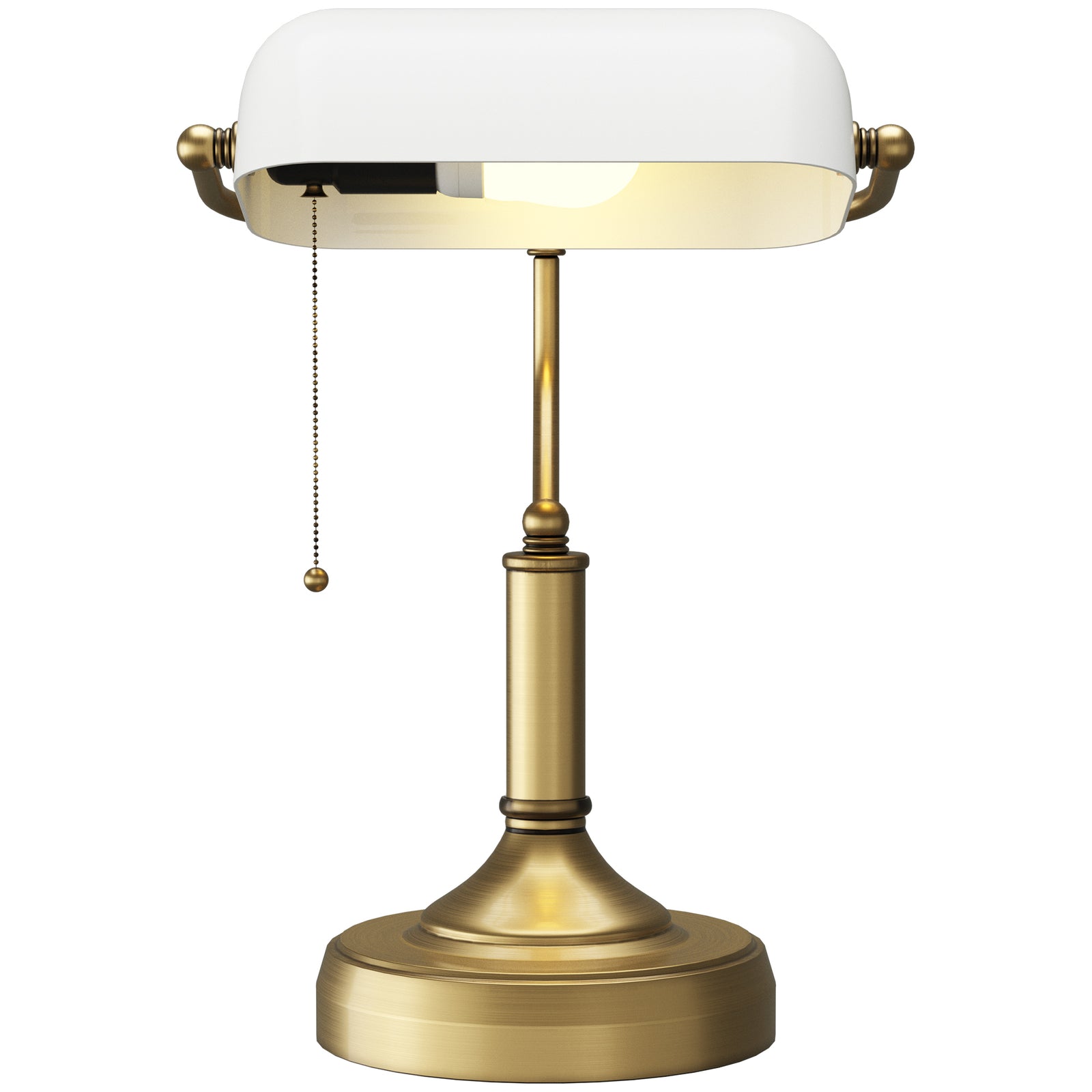 Banker's Table Lamp W/ Antique Bronze Tone Base | One Size | White
