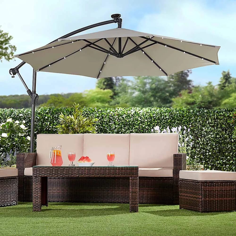 Solar LED Cantilever Parasol | Light Grey