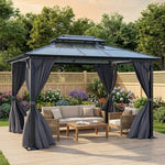 3 x 3.6m Hardtop Patio Gazebo with Curtains, Double-Tier Roof, Steel & Aluminium Frame, Outdoor Garden Sun Shelter Canopy, 2.7m High