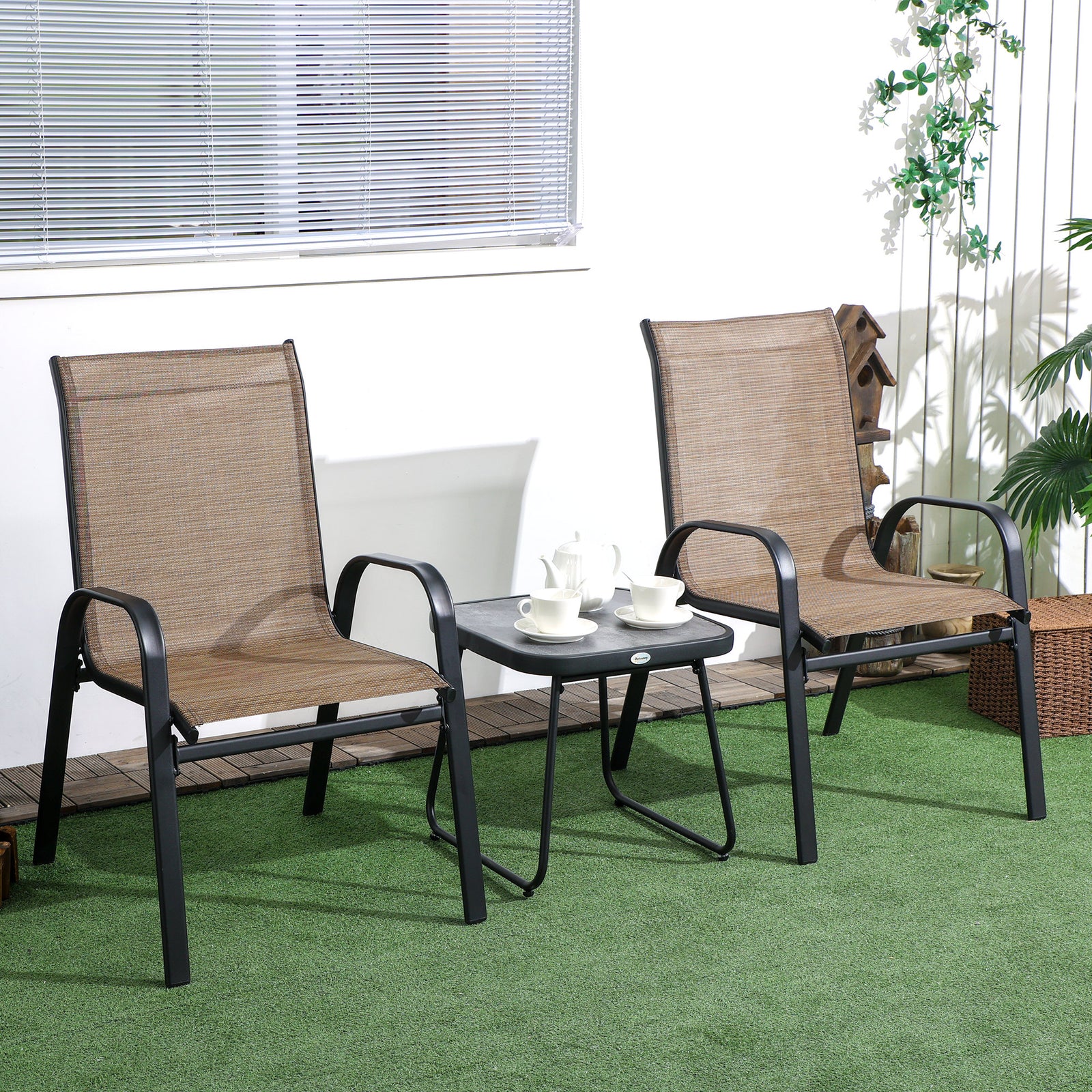 3pcs Bistro Set With Breathable Mesh Fabric And Psc Board | Brown