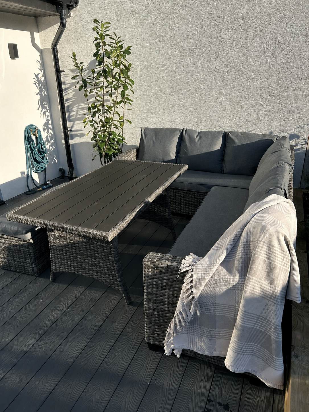 York 8 Seat Mixed Grey Rattan Corner Sofa Dining Set