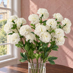 Pack Of 6 X 70cm White Artificial Carnation Stem 24 Flowers