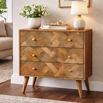 Artisan Furniture Solid Mango Wood 3 Drawer Zig-zag Patterned Patchwork Chest