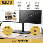 Futura Dual Monitor Stand 13 To 32 Inch Height Adjustable Freestanding Base Supports 8kg Per Arm