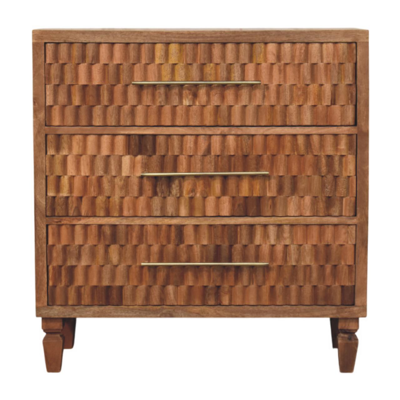 Solid Wood Arno Chest - Teak, 3 Drawers, Light Brown