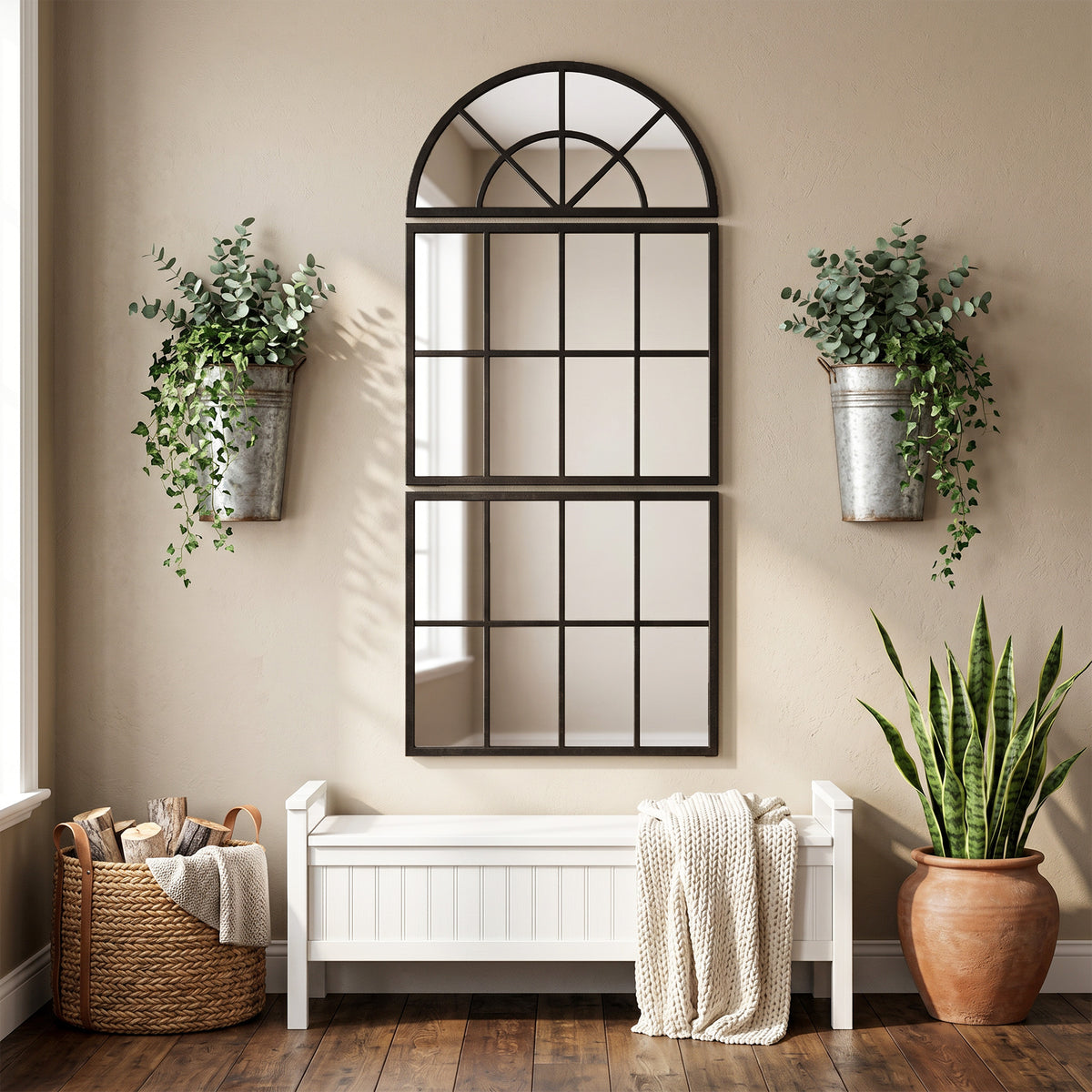 HOMCOM Large Arched Wall Mirror With 3-piece And Tempered Glass