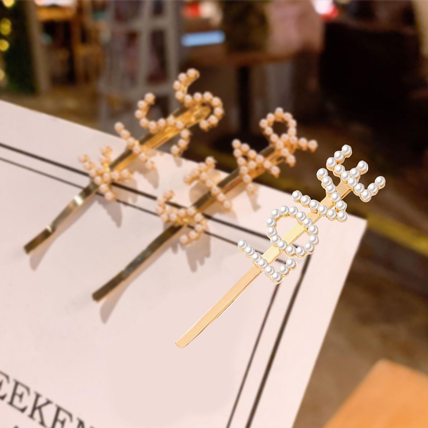 Pearl Words Hairpin Love Letter Statement Hair Clip Fashion Accessory Gold