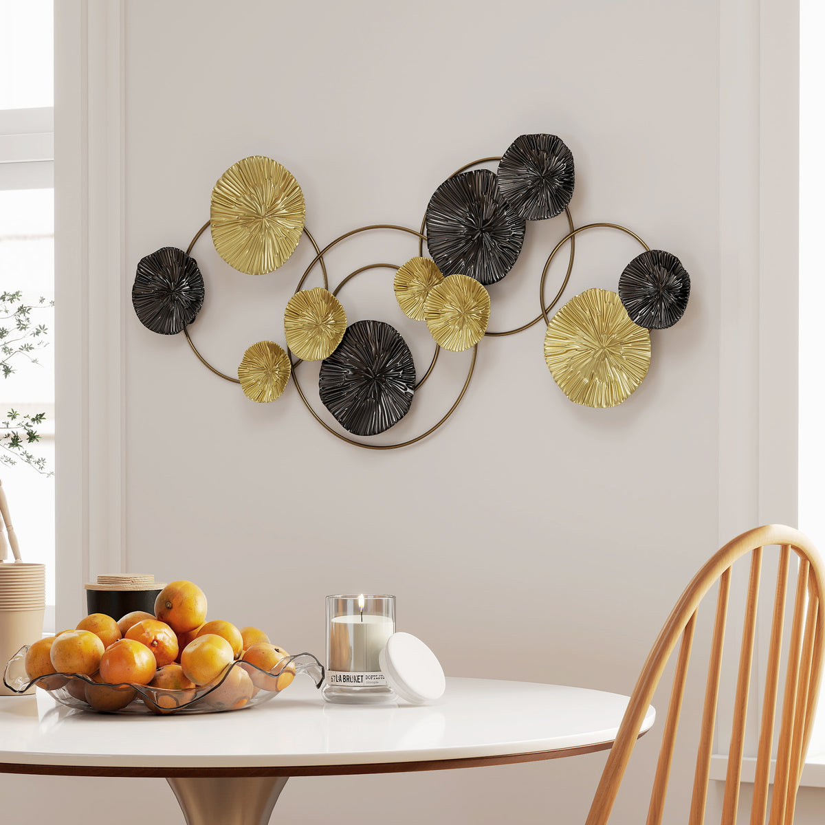 HOMCOM Hanging Wall Sculpture With Modern Lotus-leaf Design, Metal Wall Art