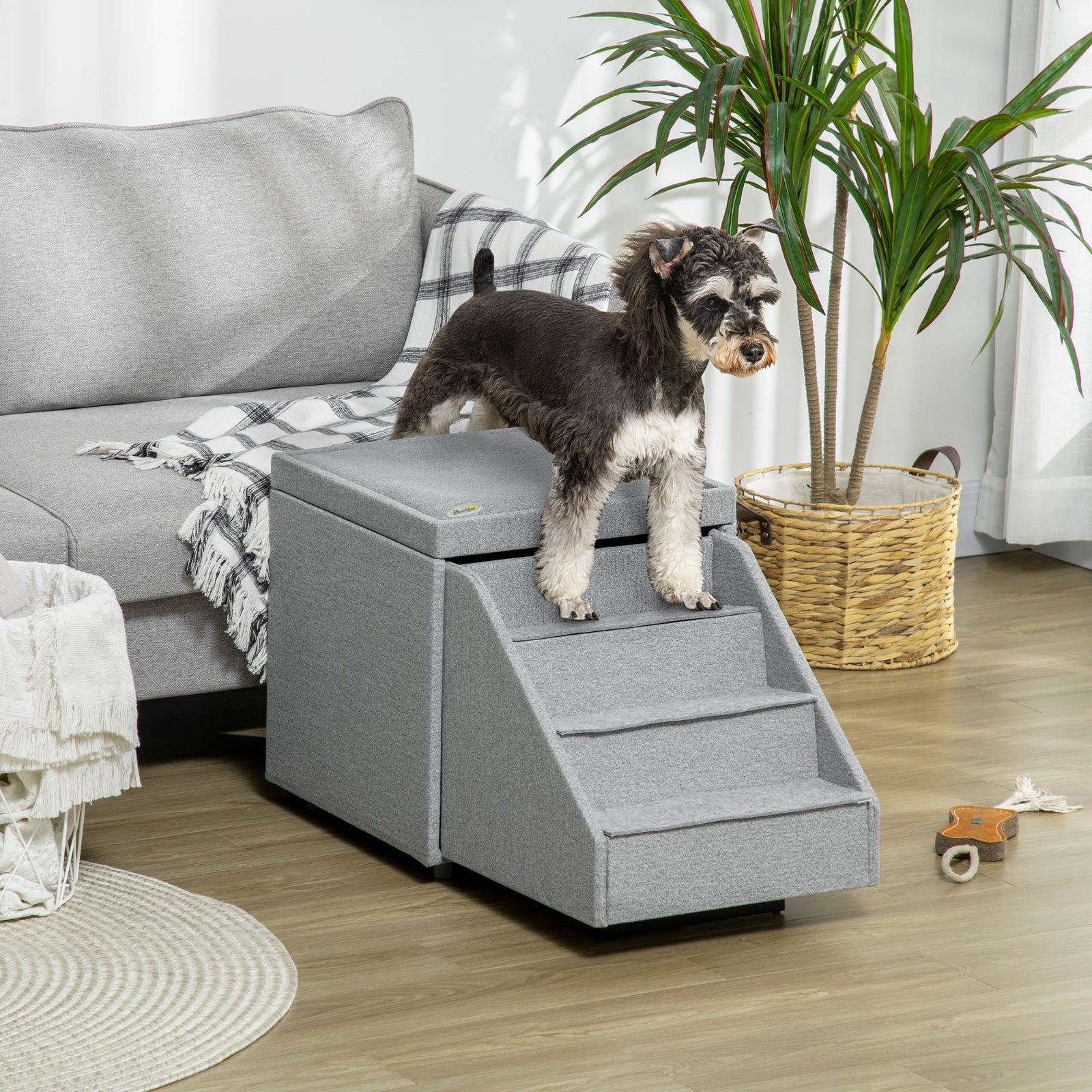 2 In 1 Dog Steps Ottoman, Pet Stairs For Small Medium Dogs And Cats Grey