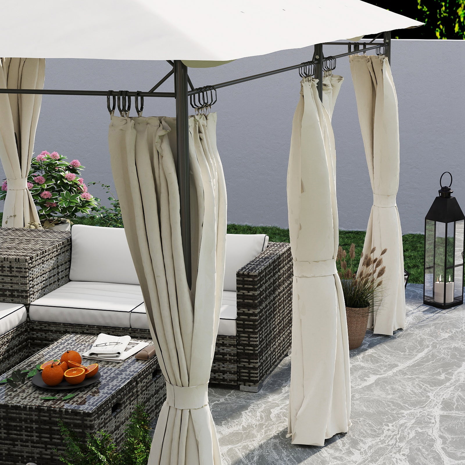 3x4m Garden Gazebo With Sides, Double Roof Metal Gazebo | Cream