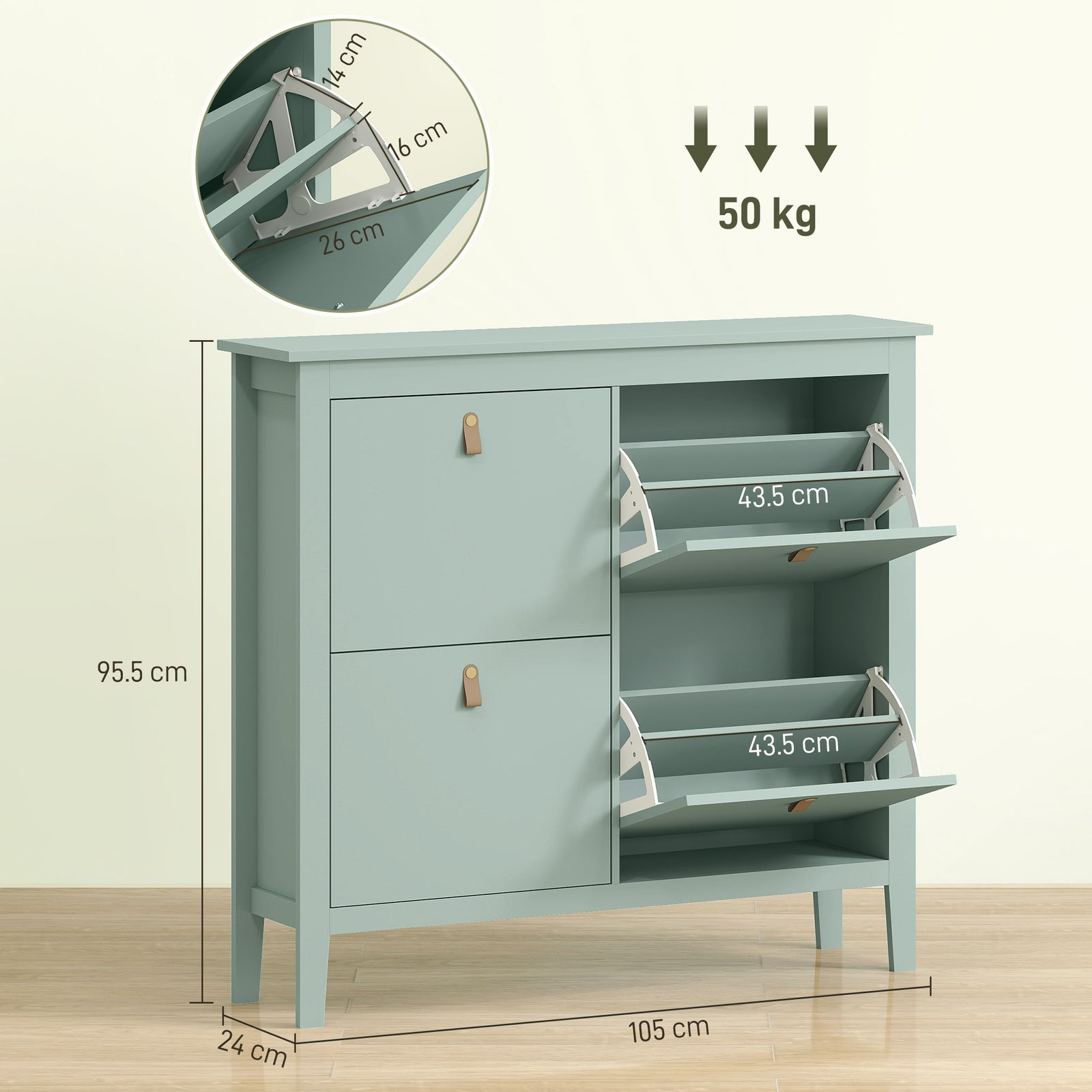 4 Drawer Shoe Cabinet For Hallway | Green