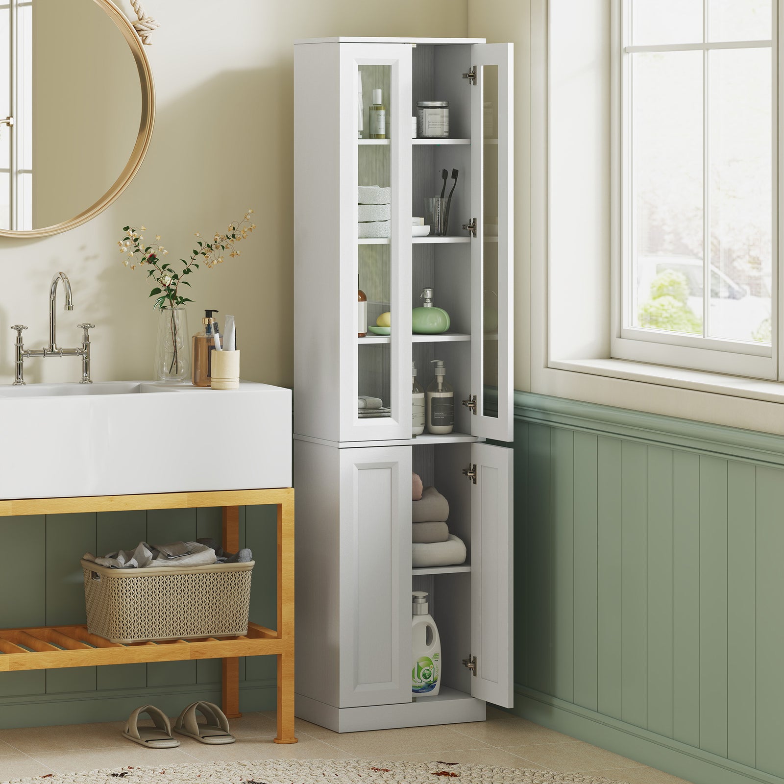 Tall Bathroom Storage Cabinet, 6-tier Bathroom Cabinet | White