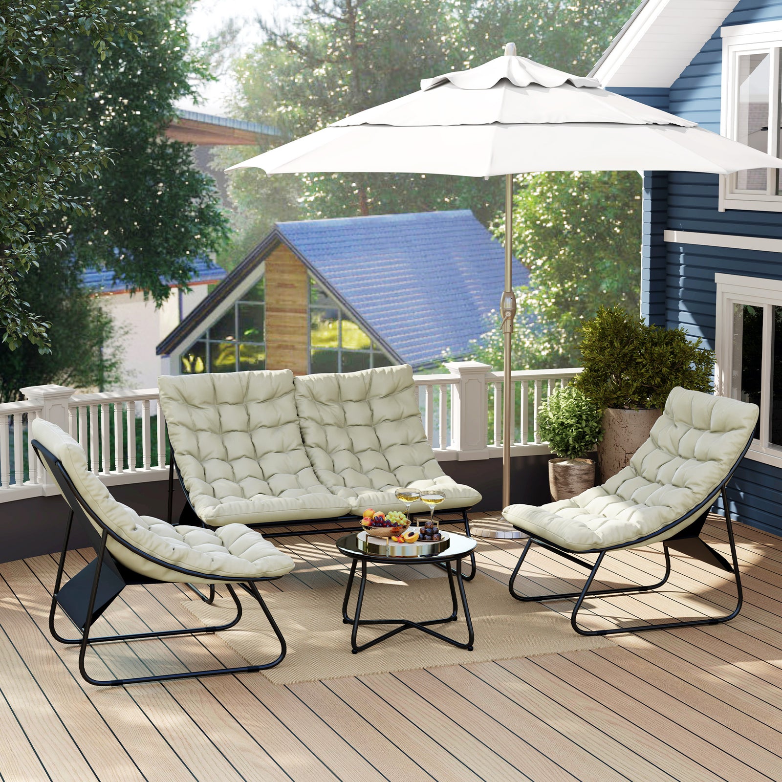 4 Pc Garden Furniture Set With Loveseat, Chairs, Table | Light Grey