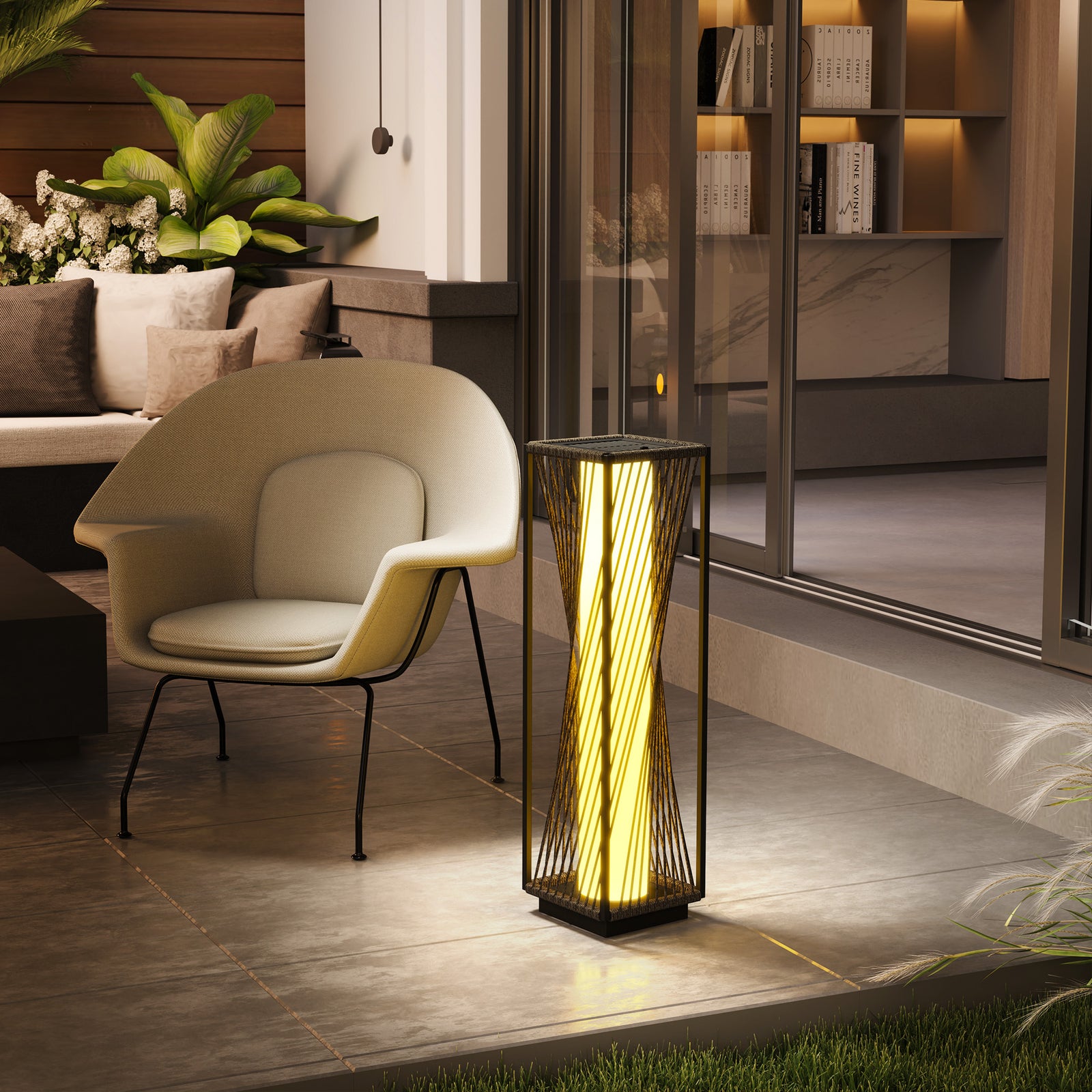 Rattan Solar Floor Lamp, Auto On/off Led Garden Lights