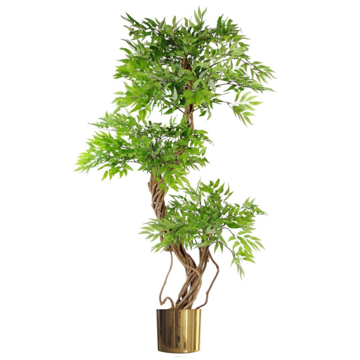 140cm  Realistic Artificial Japanese Fruticosa Ficus Tree, Green Gold
