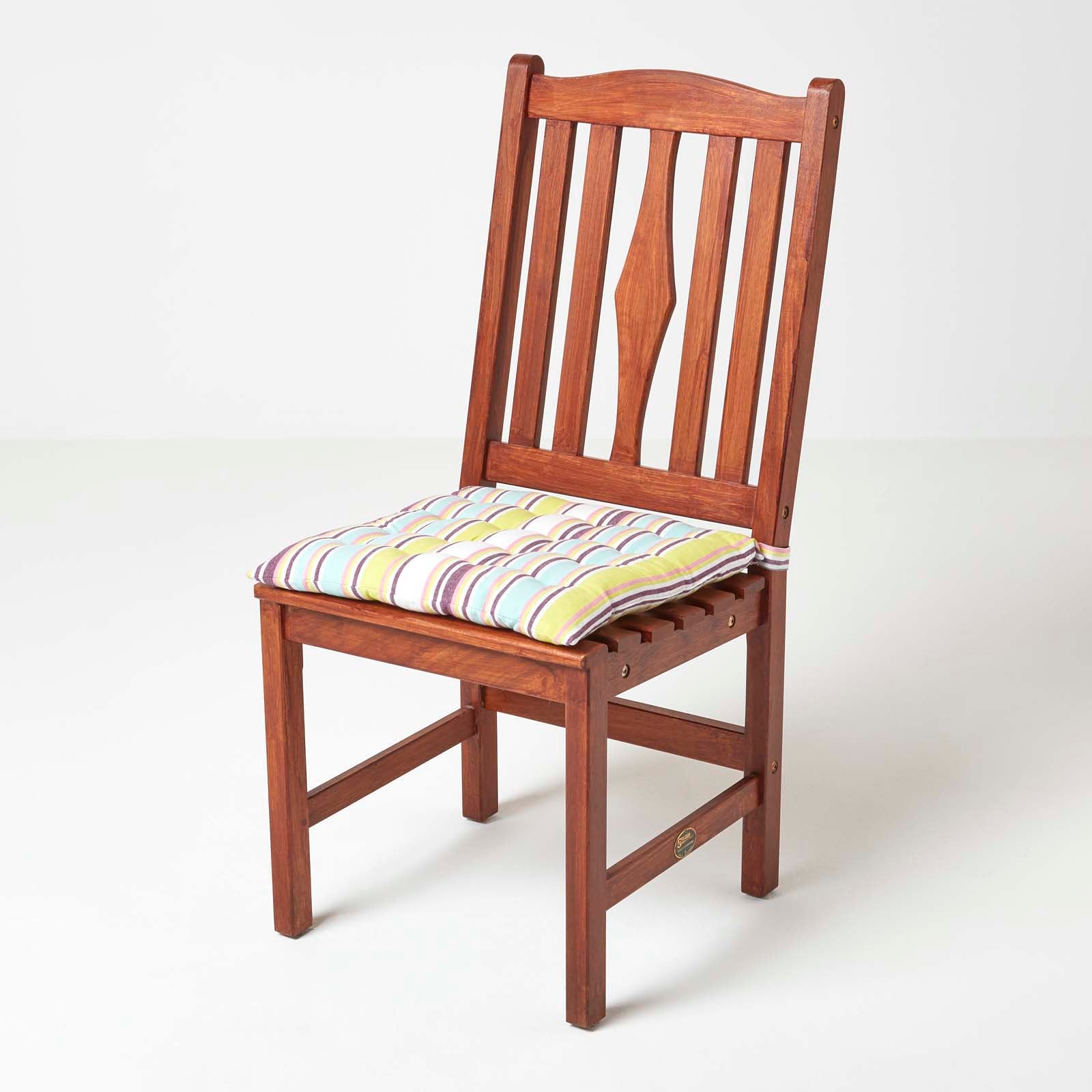 Striped Seat Pad With Button Straps 100% Cotton, 40 X 40 Cm | Set-of-4 | Osaka Green