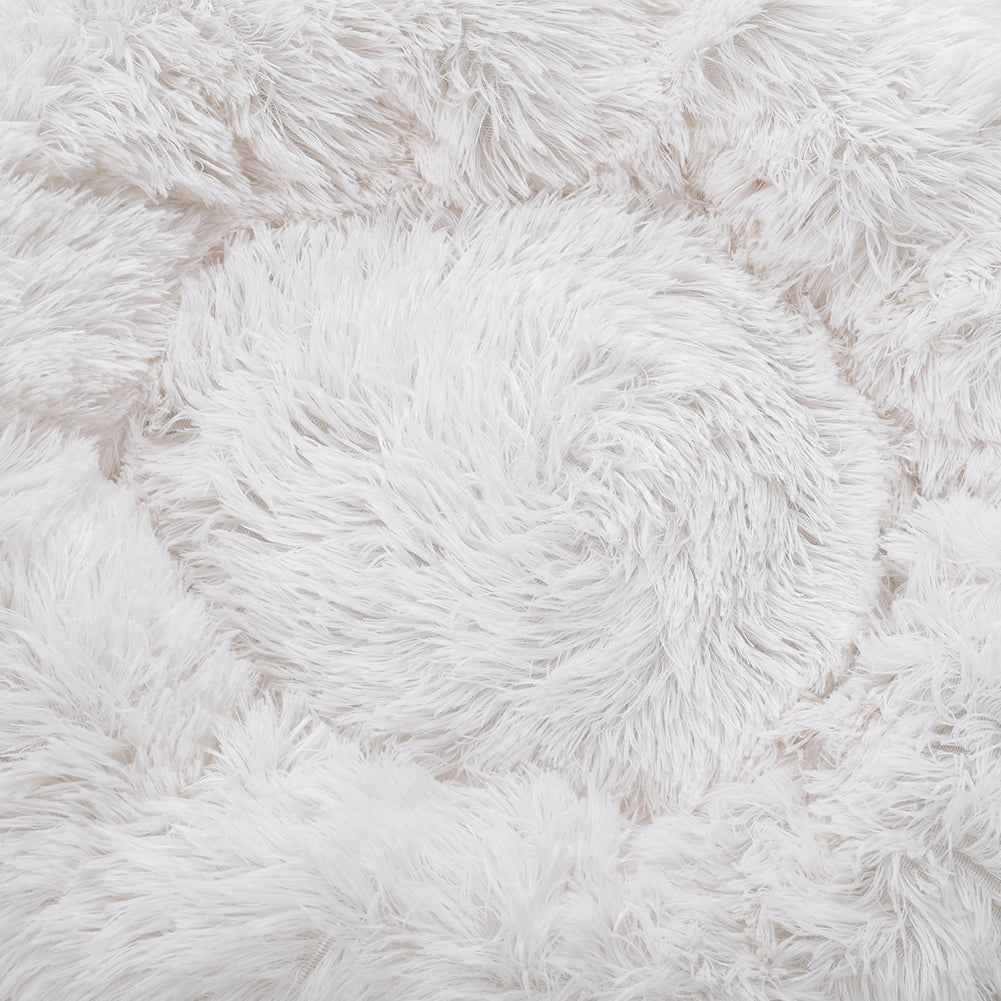 Dia 70cm Calming Round Donut Plush Dog Cuddler Bed Comfort Bed For Dogs | White