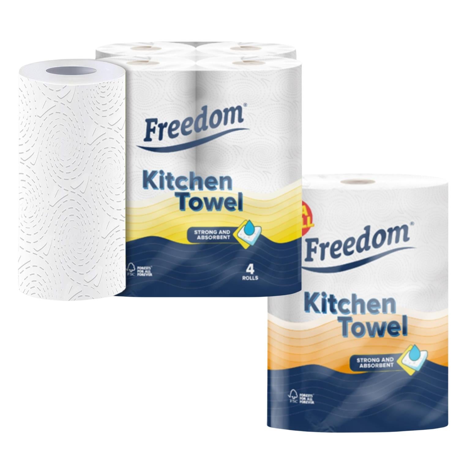 Freedom Soft White 3-ply 90 Rolls + Rhino Jumbo Kitchen Towels 24 Rolls