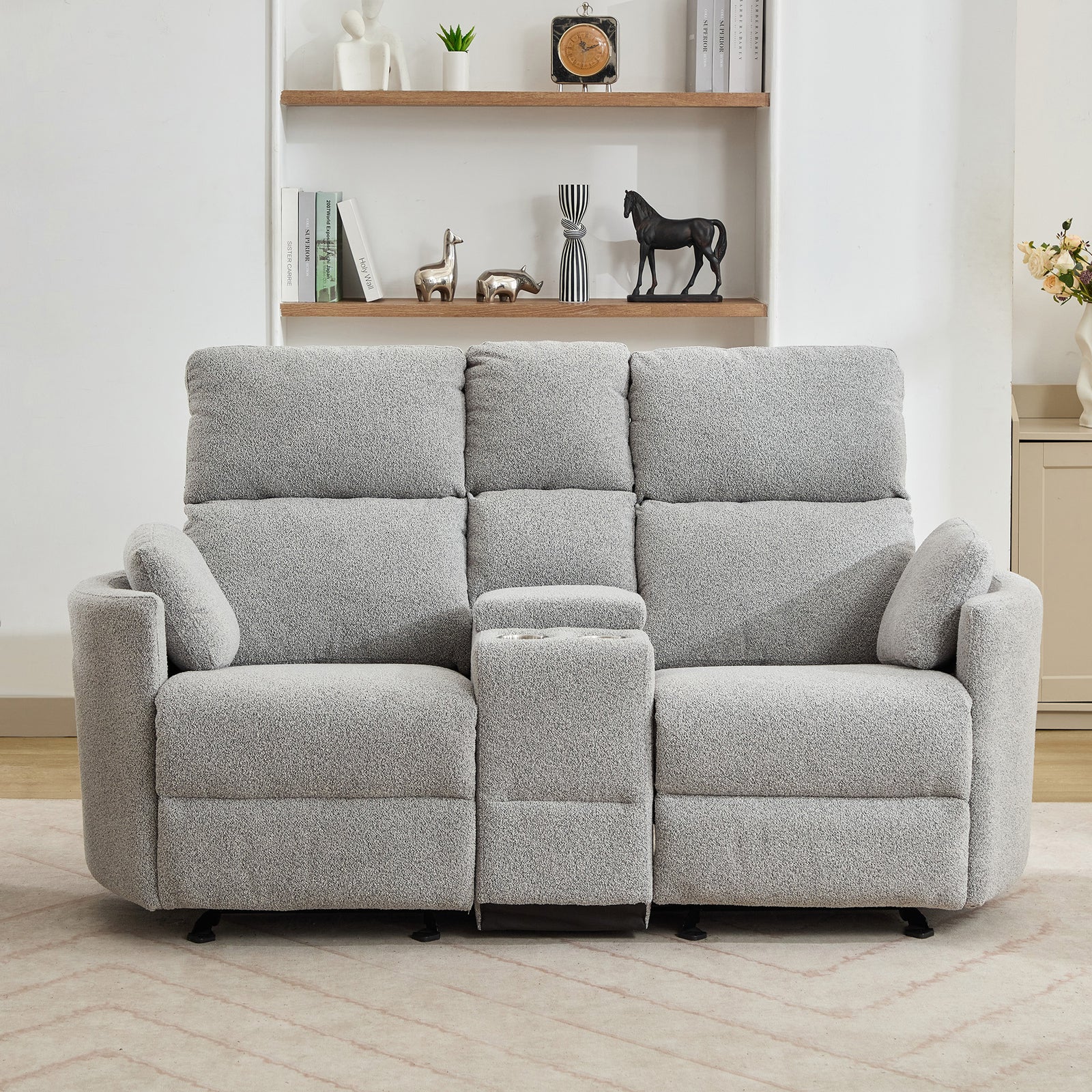 Powell 2 Seat Rocker Recliner Sofa With Centre Console | Light Grey