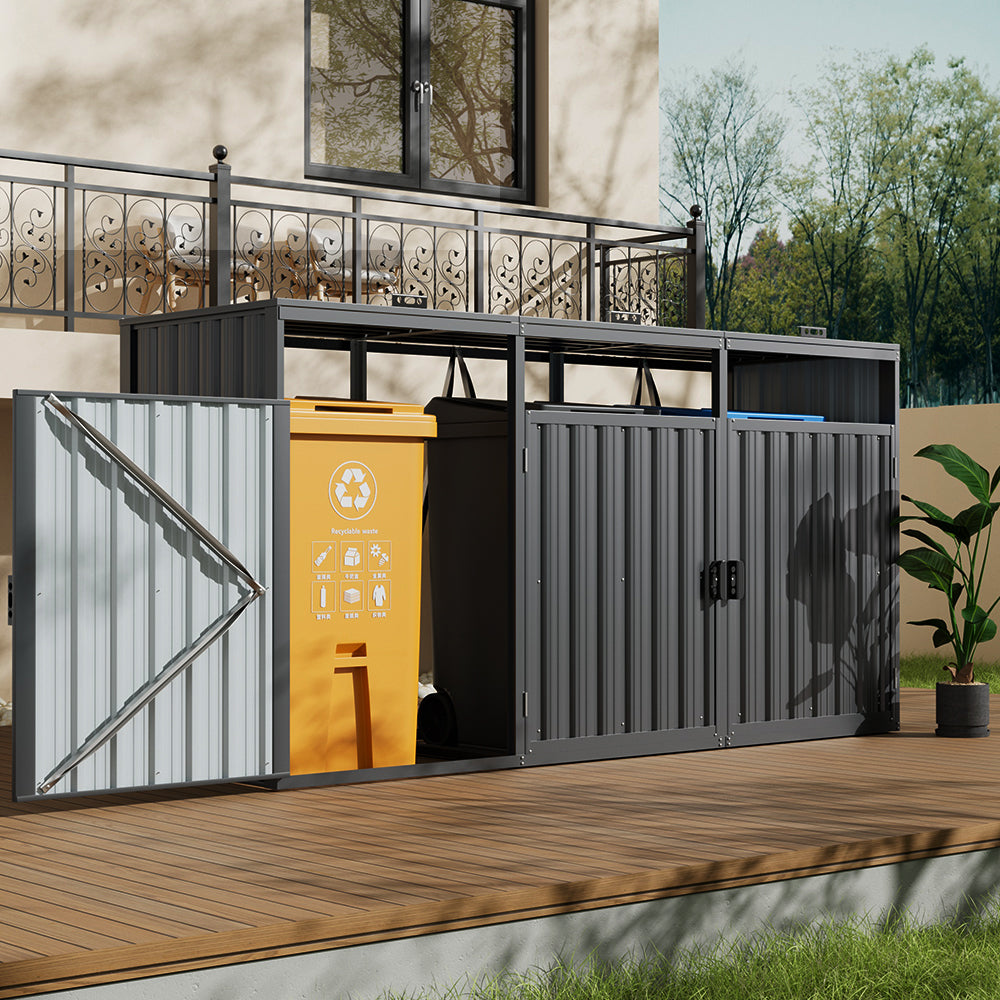 Outdoor 2/3-bin Metal Storage Shed, Galvanised Steel Bin Store For Garden Waste & Recycling | Large