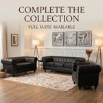 Chesterfield Scroll Arm Faux Leather Sofa 2 Seater | Black