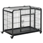 Pawhut 69.5x94cm Metal Dog Cage Kennel W/ Locking Door & Wheels Medium Pets