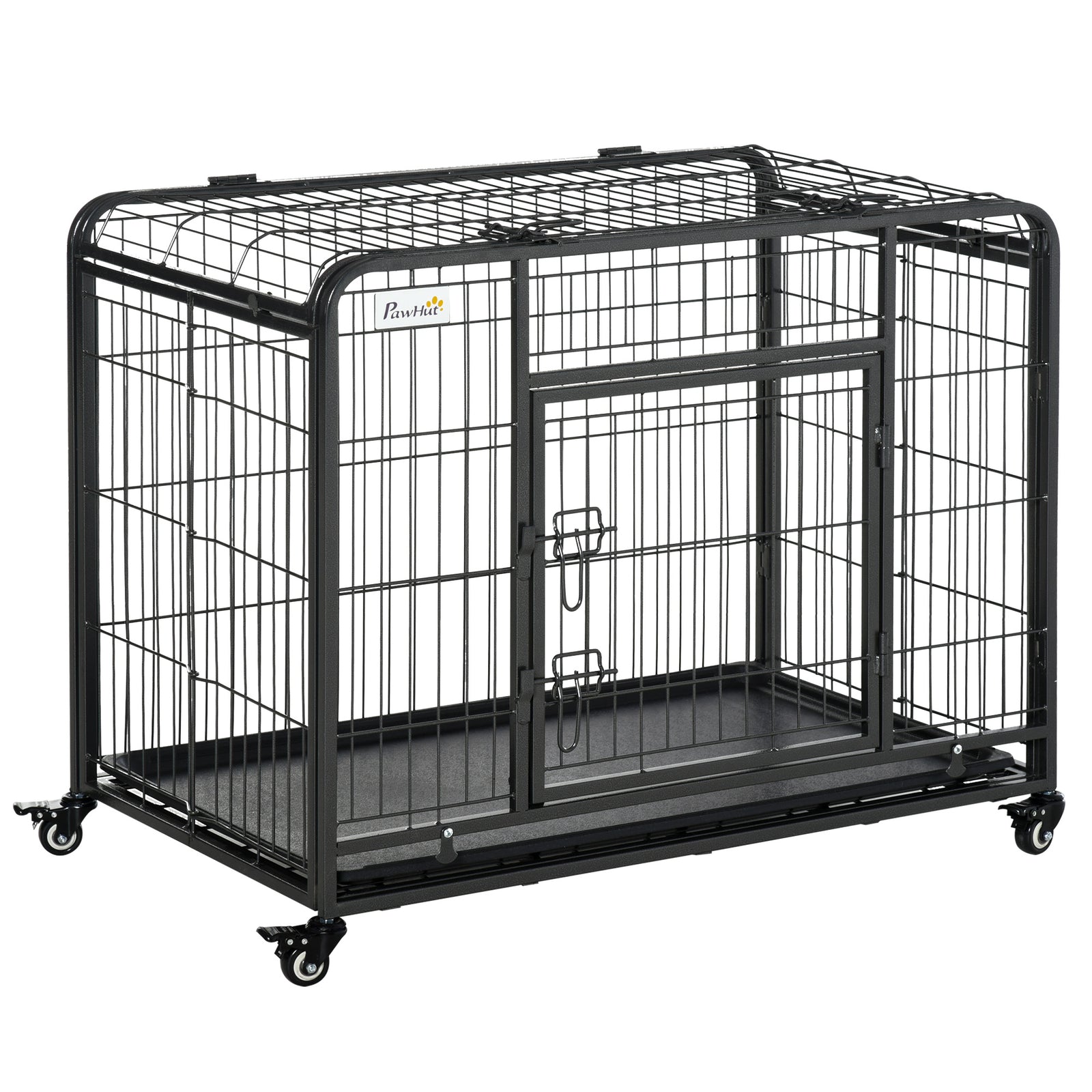 Pawhut 69.5x94cm Metal Dog Cage Kennel W/ Locking Door & Wheels Medium Pets
