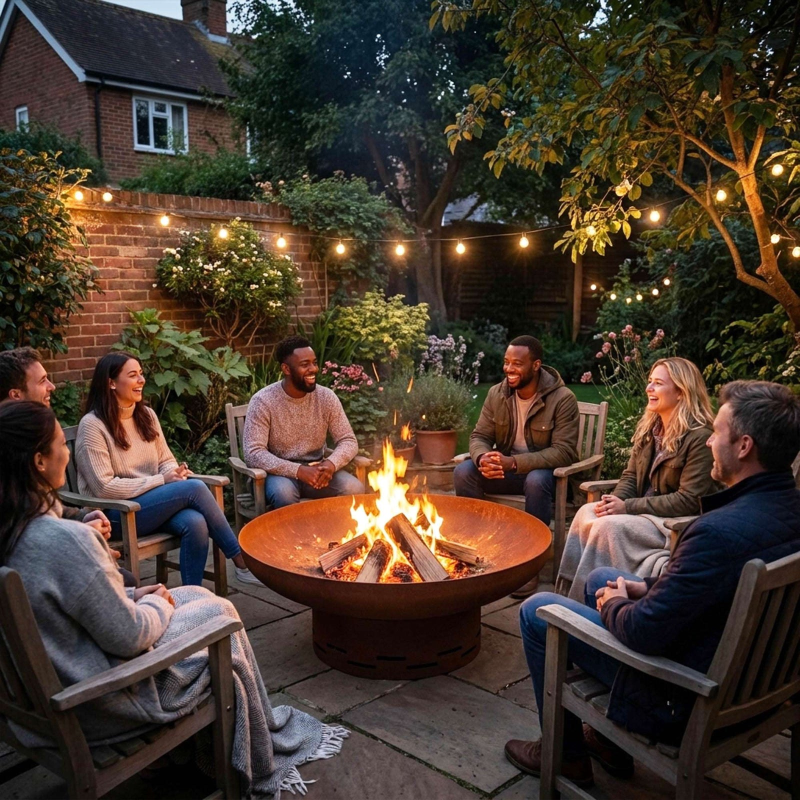 Nicoman Large Corten Steel Rust Fire Pit 70cm Outdoor Round Firepit For Garden