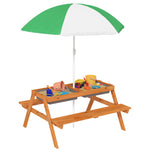 Wooden Kids Picnic Table, Sand And Water Table With Benches, Brown