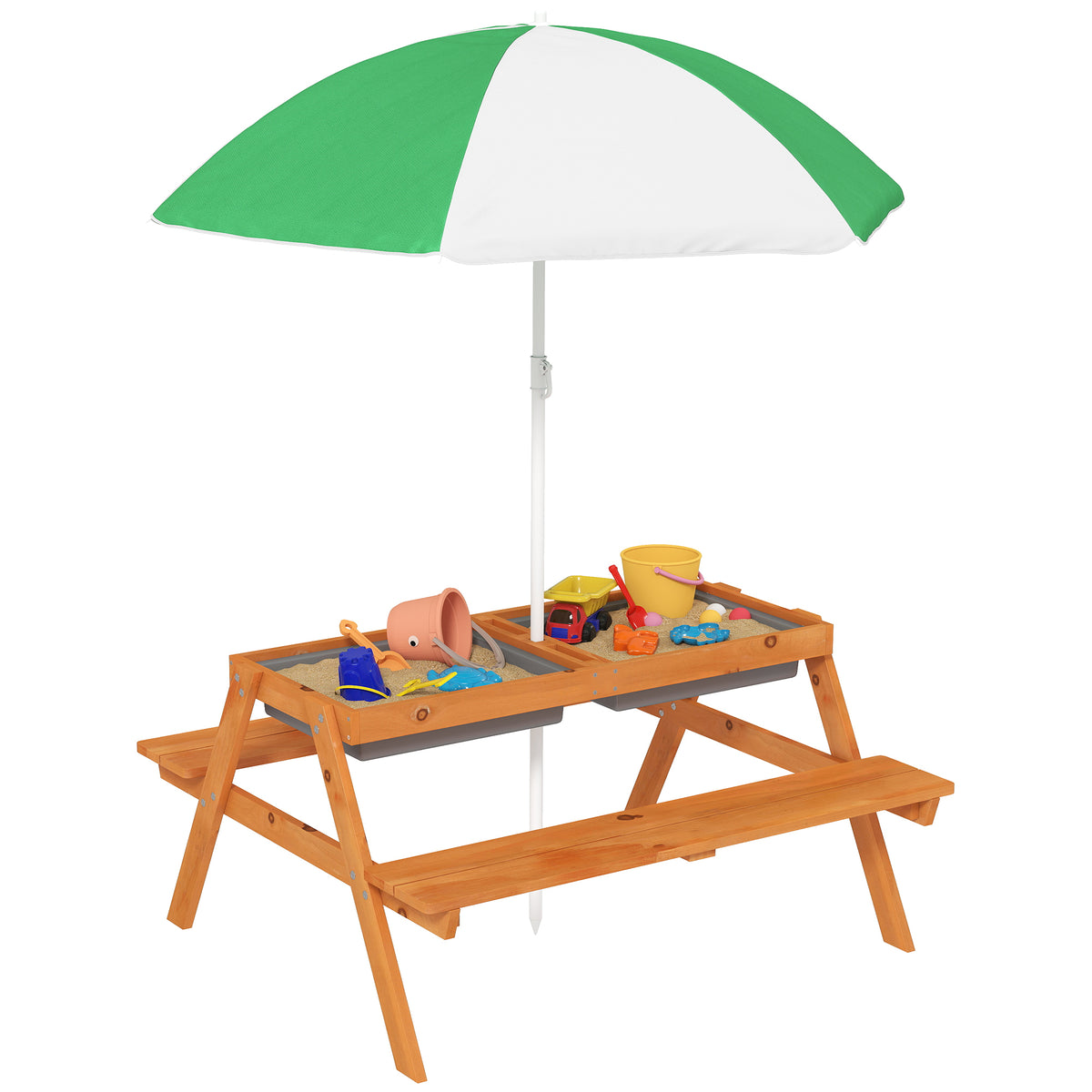 Wooden Kids Picnic Table, Sand And Water Table With Benches, Brown