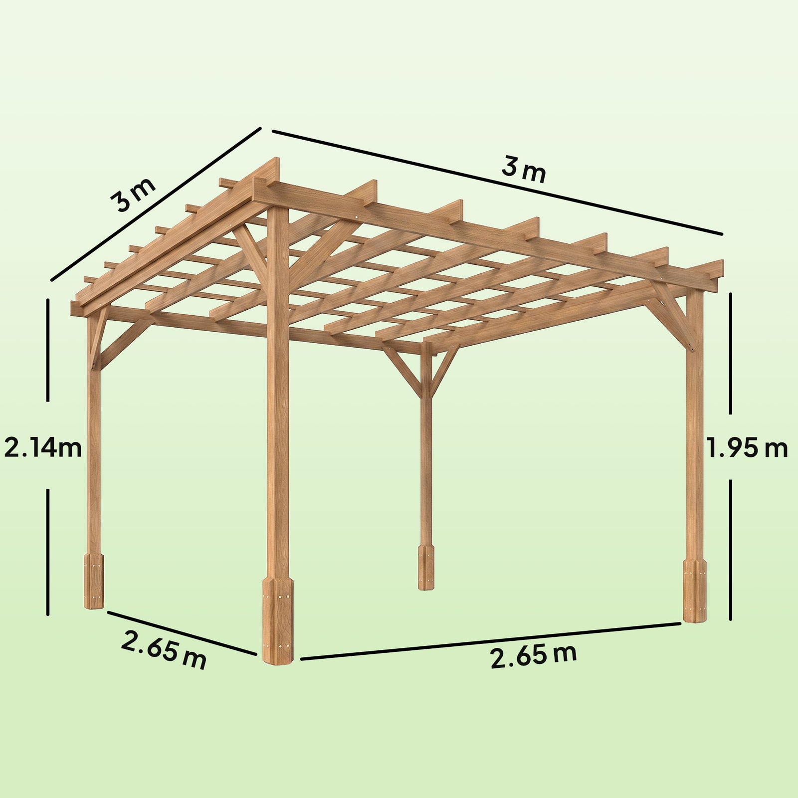 3 X 3 M Wooden Pergola Kit, Garden Gazebo Shelter | Brown