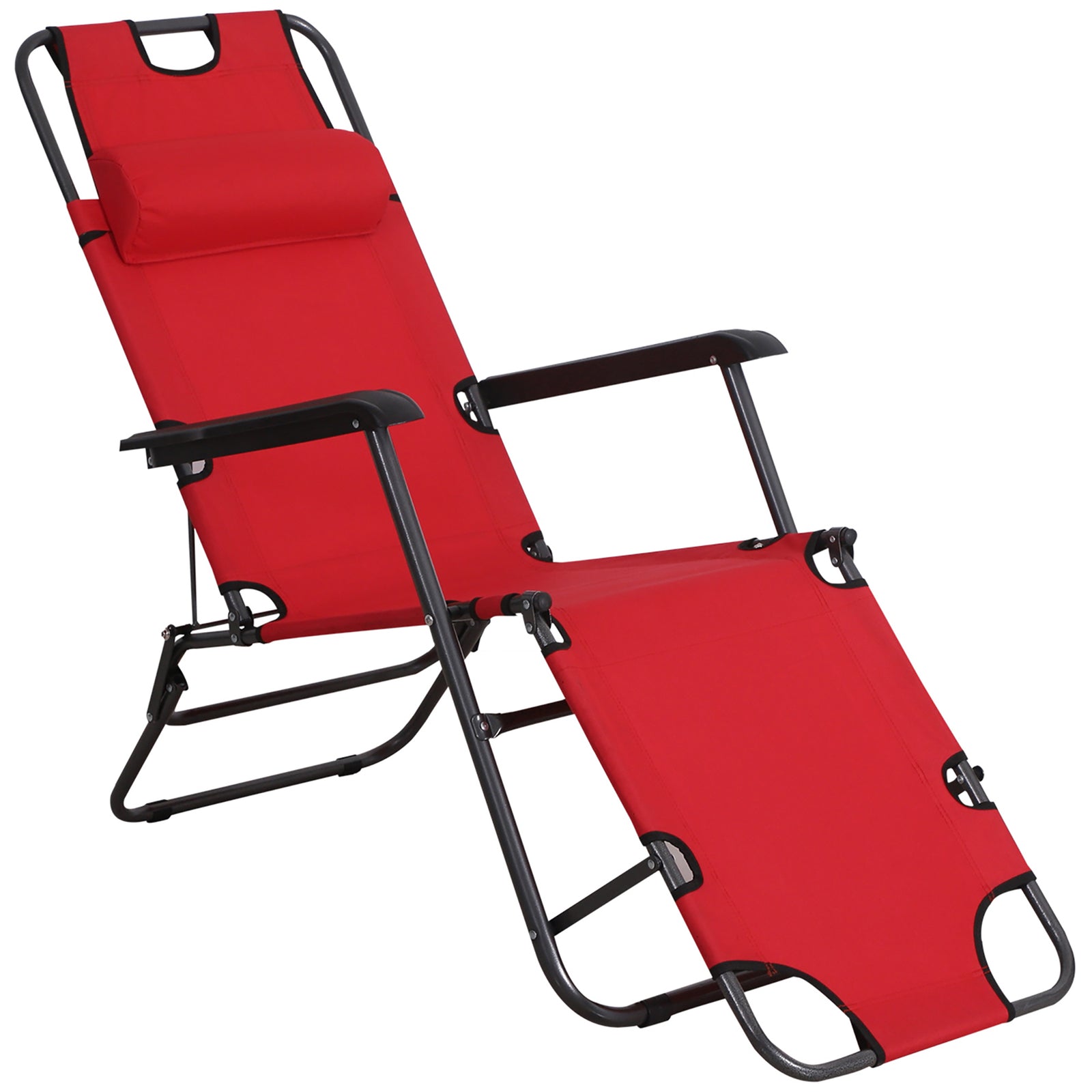2 In 1 Outdoor Folding Sun Lounger W/adjustable Back, Pillow | Red