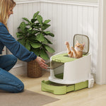 Cat Litter Box, Hooded Cat Litter Tray With Lid, Scoop, Green | Green