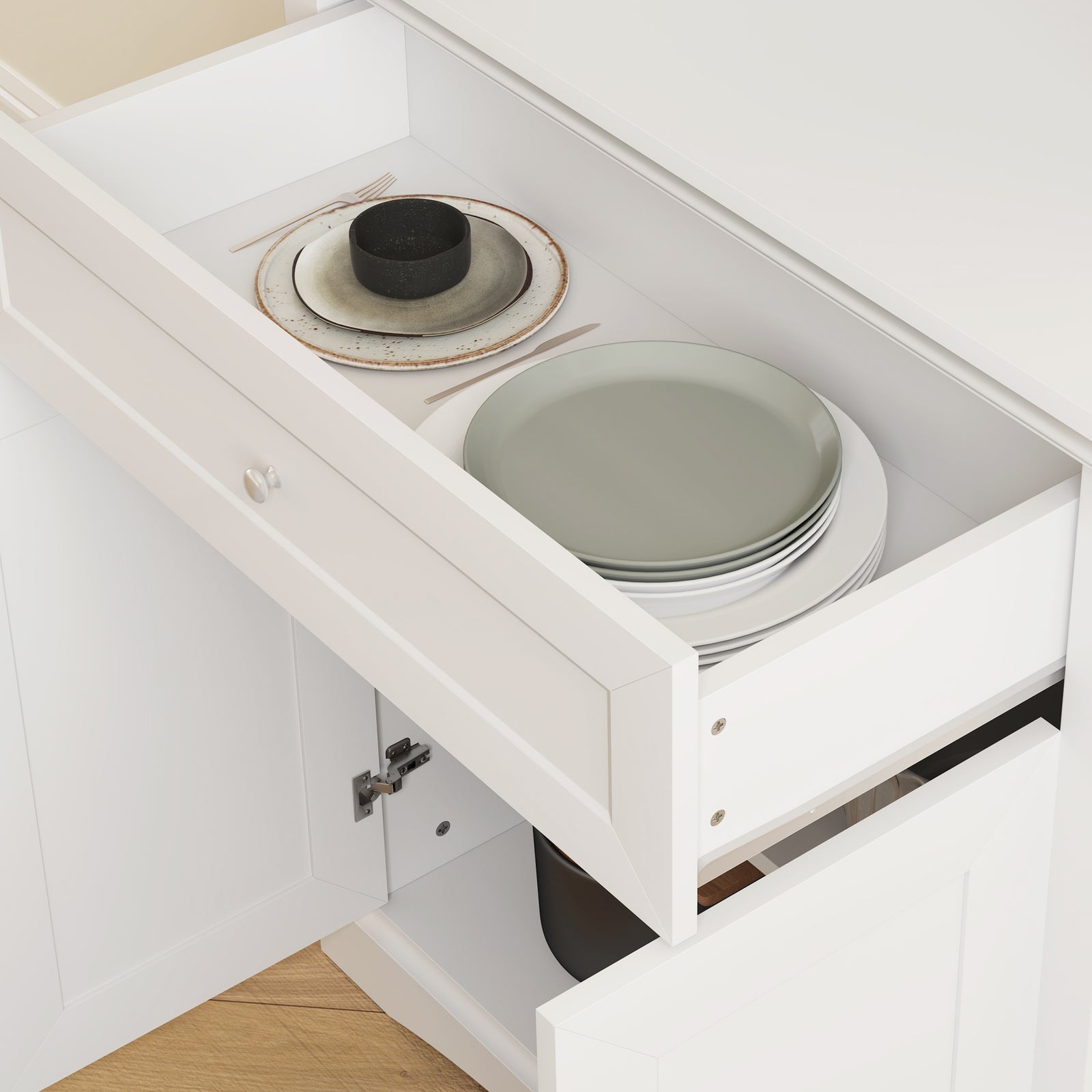 Kitchen Cupboard Storage Cabinet With Drawer, Doors And Shelves, White