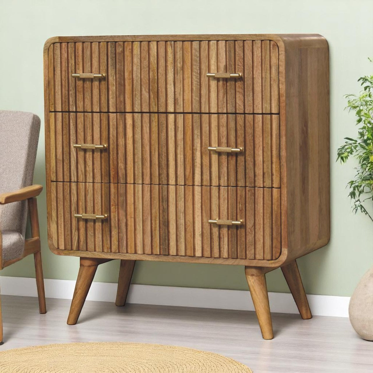 Solid Mango Wood T-bar Ridged Chest