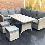 Stylish York 8-seater Grey Rattan Corner Sofa Dining Set For Outdoor Entertaining | Grey