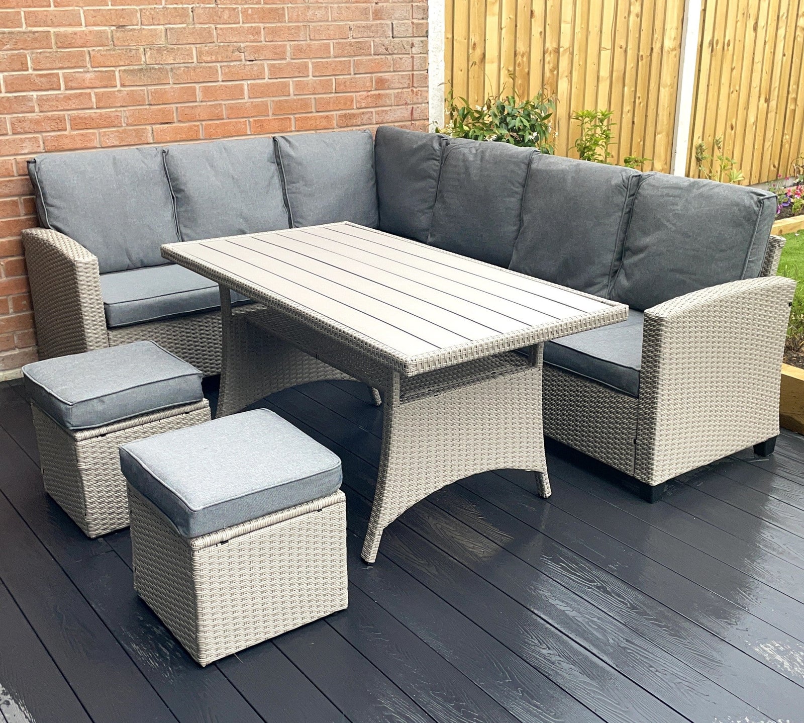 Stylish York 8-seater Grey Rattan Corner Sofa Dining Set For Outdoor Entertaining | Grey