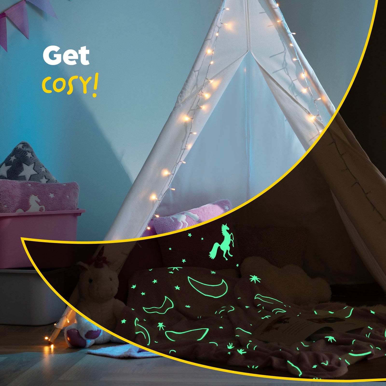 Wicked Gizmos Pink Glow In The Dark Blanket With Luminous Moon And Stars
