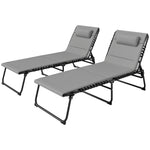 Folding Sun Loungers Set Of 2, Reclining Sun Bed | Light Grey