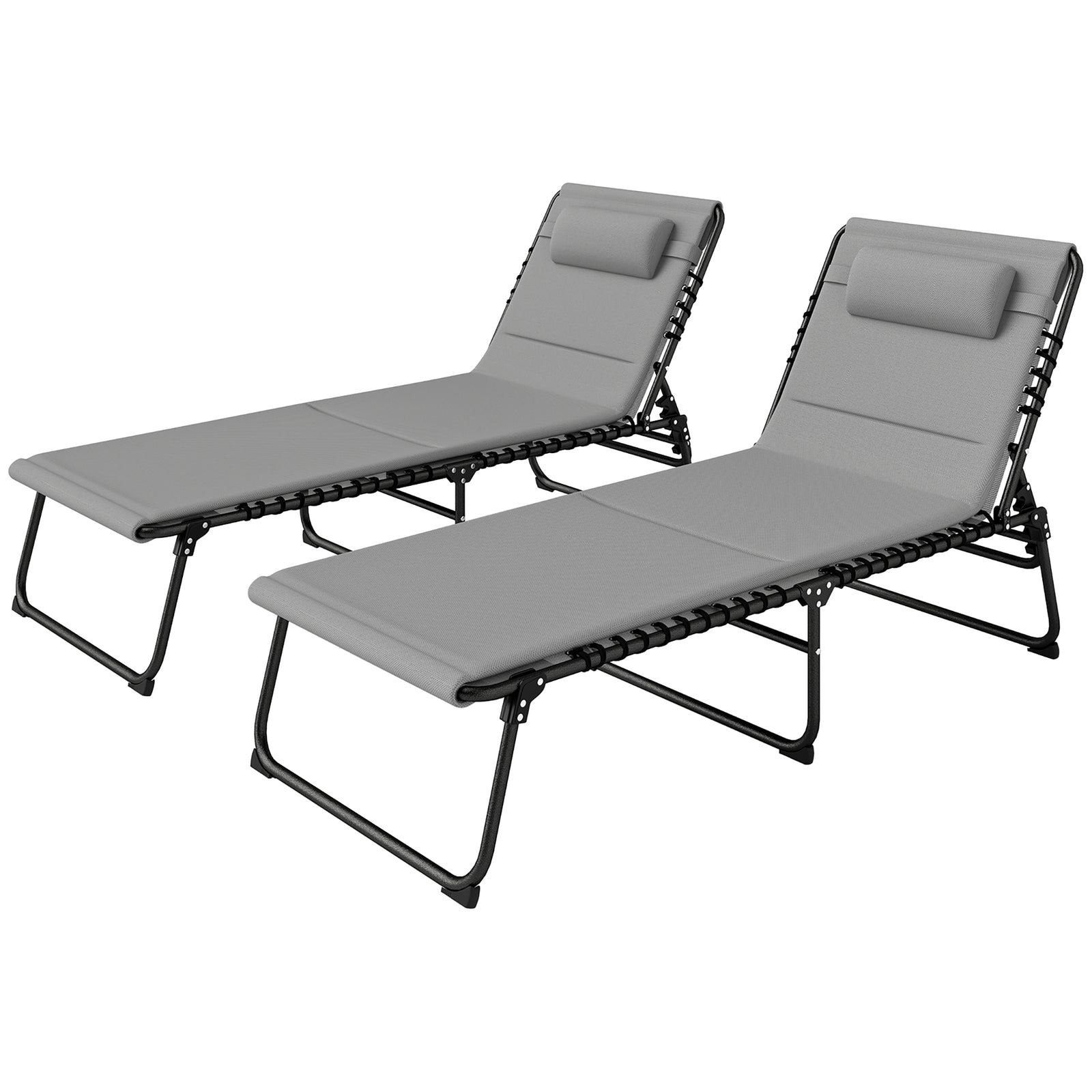 Folding Sun Loungers Set Of 2, Reclining Sun Bed | Light Grey