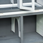 Two-tier Wooden Rabbit Hutch W/ Openable Roof, Slide-out Tray, Ramp | Gray