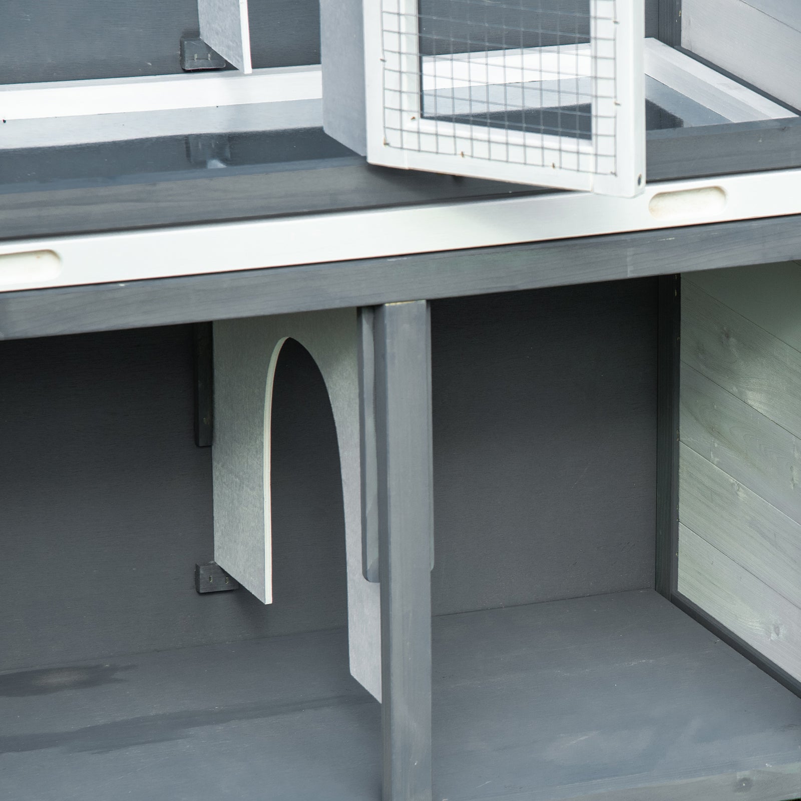 Two-tier Wooden Rabbit Hutch W/ Openable Roof, Slide-out Tray, Ramp | Gray