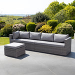 Della Grey Sectional Rattan Corner Sofa + Stool | One Size | Light Grey