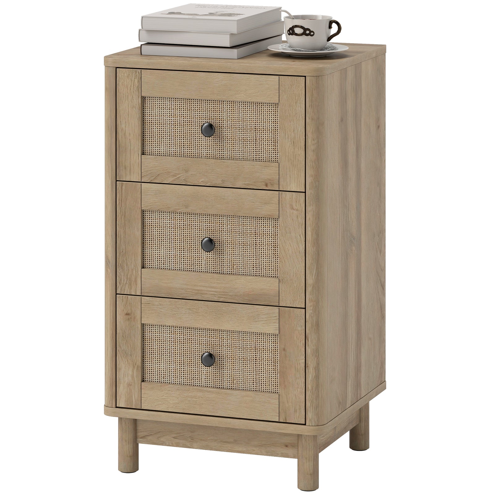 HOMCOM 3 Drawer Chest Of Drawers, Storage Unit For Living Room, Oak